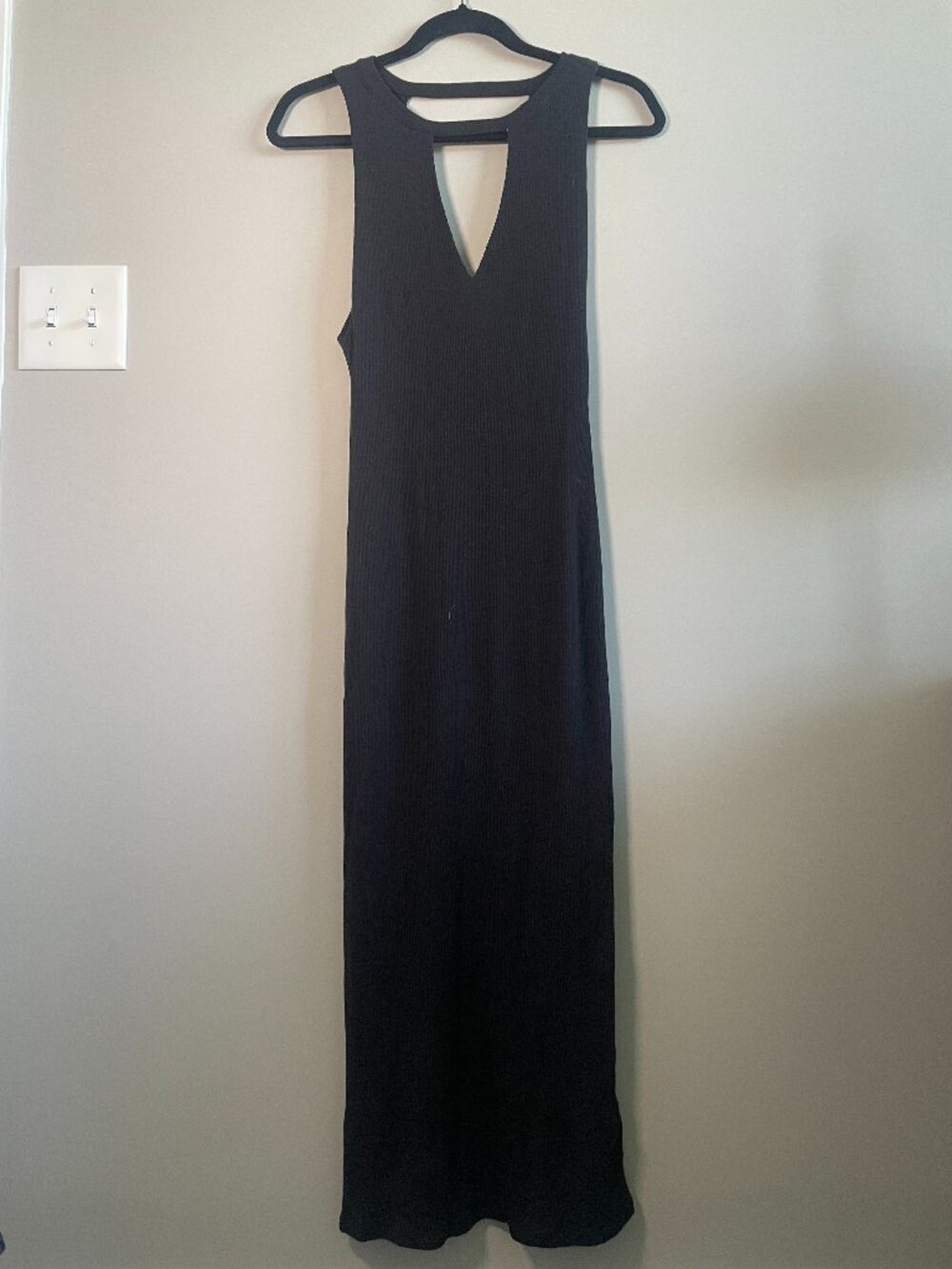 Silence + Noise Black Maxi Dress M | Deep V Open Back Y2K